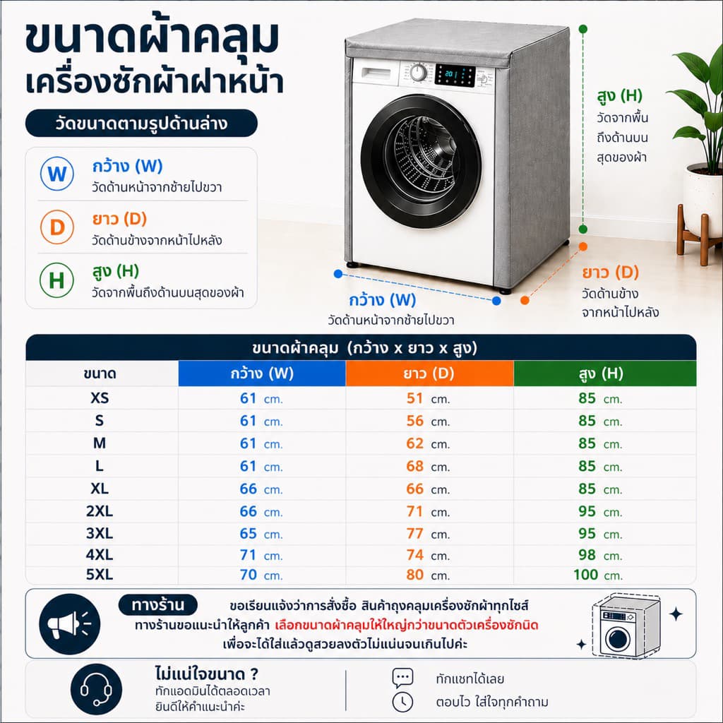 ผ้าคลุมเครื่องซักผ้า ฝาหน้า กันUV กันน้ำ 100% เกรด Premium วัสดุPVC 0.7 สามารถใส่ได้ทุกรุ่น ทุกยี่ห้อ ทุกวัน รูปที่ 9