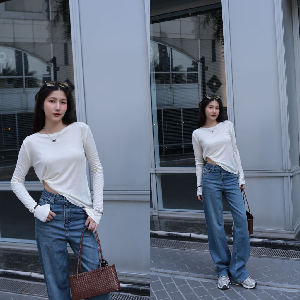 ยีนส์ Nammon jeans F50-F51 กางเกงยีนส์ขากระบอกใหญ่เรียบ - ผ้ายืด รูปที่ 4