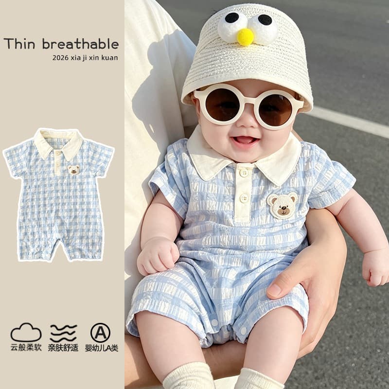 NT BABY-231 ชุดจั๊มสูทเด็กลายทางฟ้า คอปกหมีน้อย ลุคคุณหนู ใส่สบาย รูปที่ 1