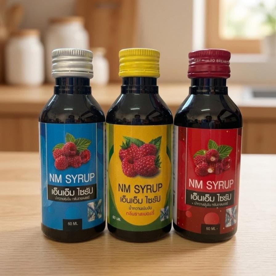 NM Syrup น้ำหวานเข้มข้นกลิ่นราชเบอร์รี่ ฝาแดง มี อย.ขนาด60ml รูปที่ 1