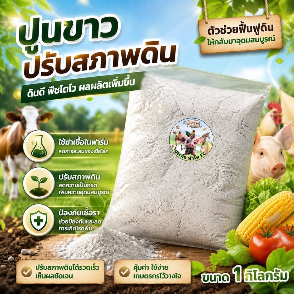 ปูนขาว ปรับสภาพดิน ป้องกันเชื้อรา ฆ่าเชื้ิอ ขนาด 1 กิโลกรัม รูปที่ 1