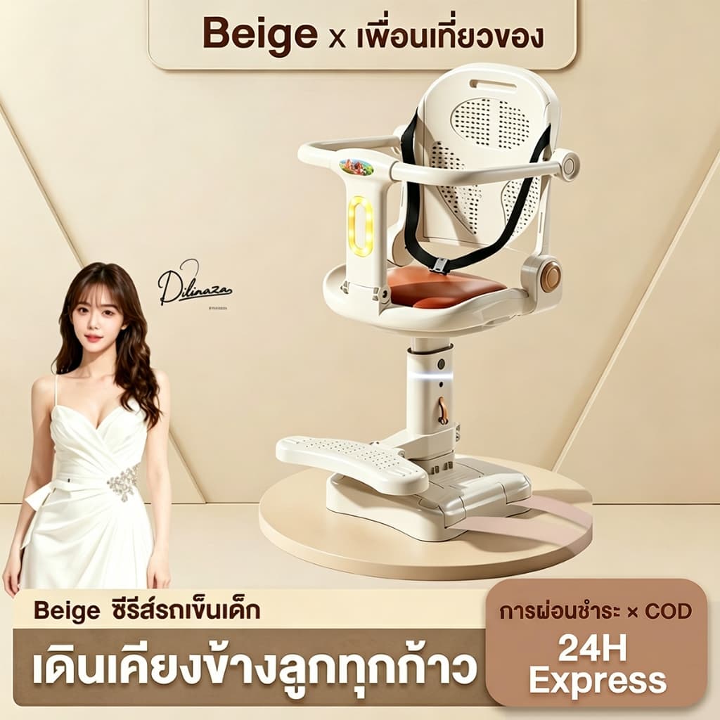 Beige คาร์ซีทเด็กไฟฟ้า หมุนได้ ปรับสูงต่ำได้ มีไฟและเพลง สำหรับเด็ก6เดือนถึง8ปี รูปที่ 1
