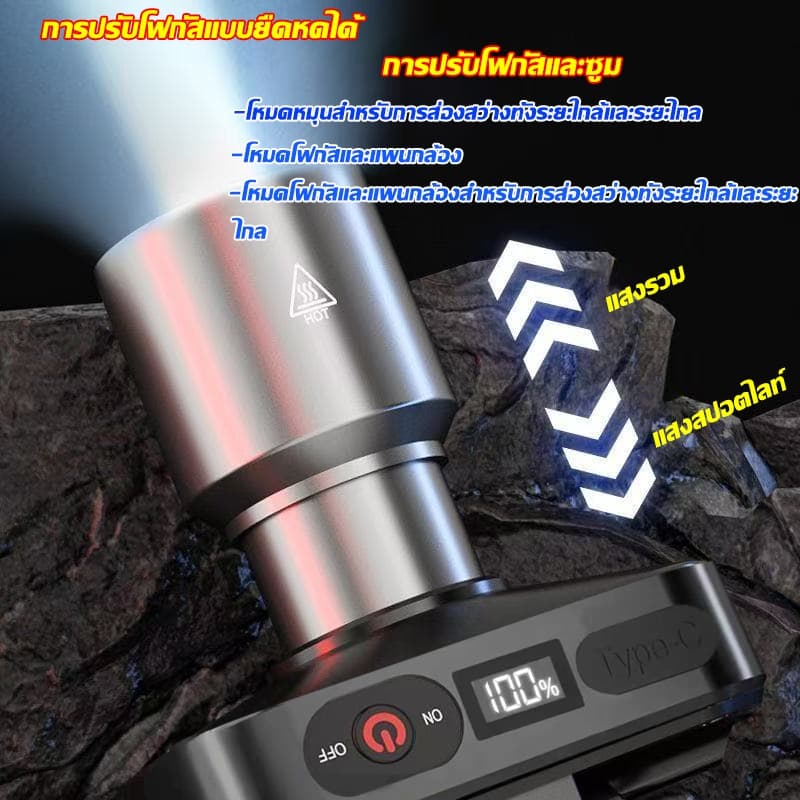 ไฟฉายคาดหัวแบตอึด48-72ชม ไฟฉายเดินป่า ส่องสว่างทางไกล ทนทานกันน้ำ จอแสดงผลอัจฉริยะ ใช้งานได้หลากหลาย ส่องไกล รูปที่ 7