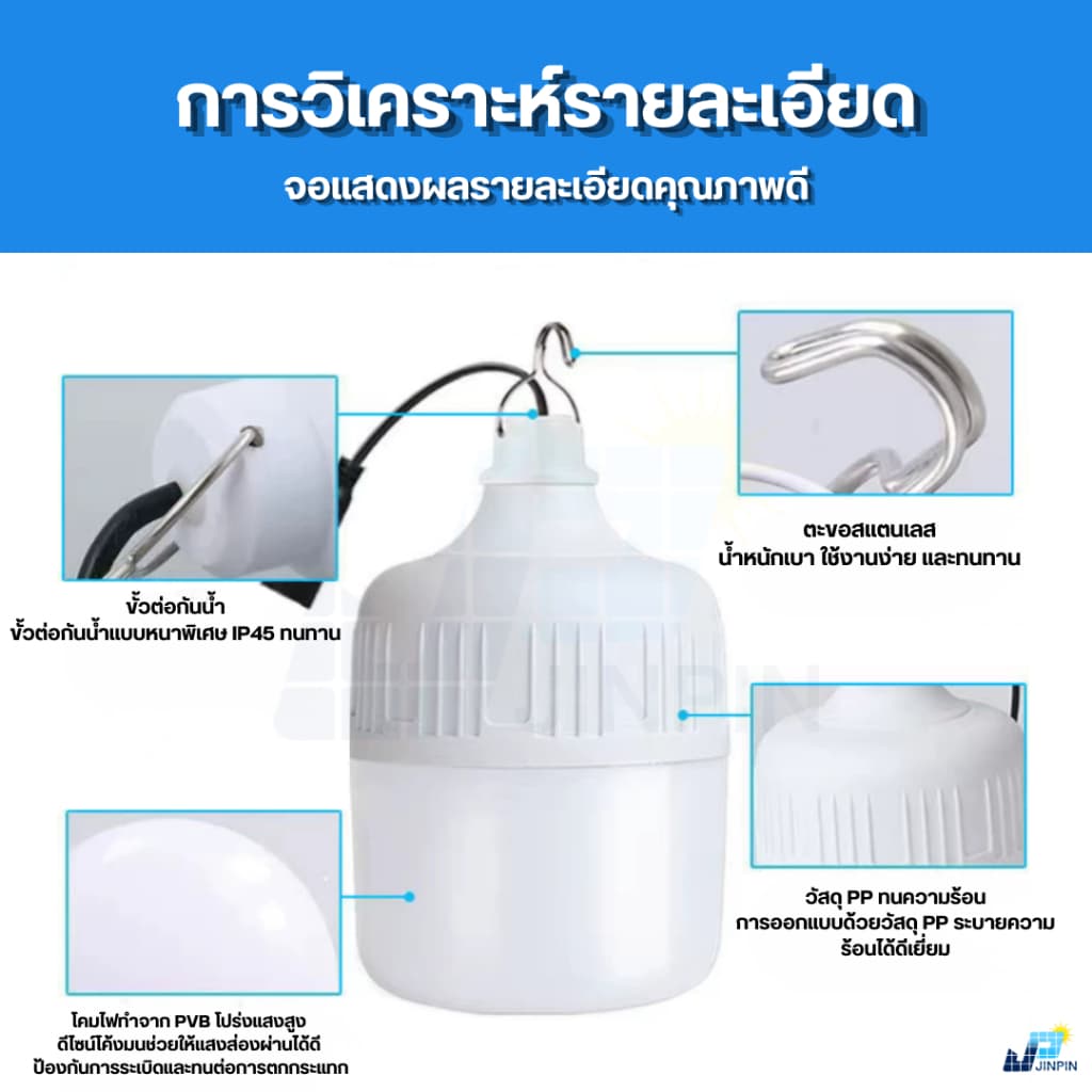SOLAR BULE ไฟตุ้ม 90000w ไฟตั้งแคมป์ ไฟโซล่าเซลล์แสงไฟสีขาว ไฟพลังงานแสงอาทิตย์ รูปที่ 7