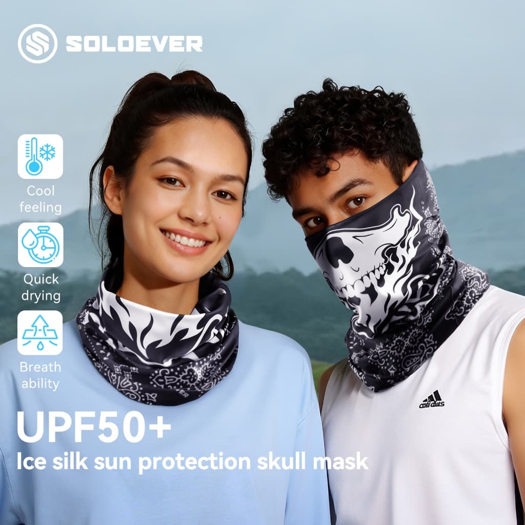 SOLOEVER ผ้าบัฟกันฝุ่น ผ้าคลุมหน้าลายหัวกะโหลก ผ้าบัฟ ผ้าบัฟกันแดด กันuv หน้ากากกันแดด น้ากากกันฝุ่น จักรยาน มอเตอร์ไซค์ รูปที่ 1
