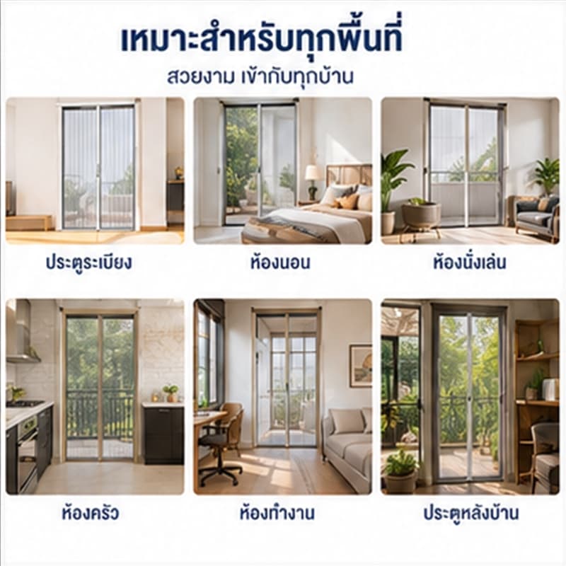มุ้งจีบประตู มุ้งจีบบานคู่ มุ้งประตูพับเก็บได้ กันยุง ระบายอากาศดี ติดตั้งง่าย ไม่ต้องเจาะรู ความสูง 2m รูปที่ 8