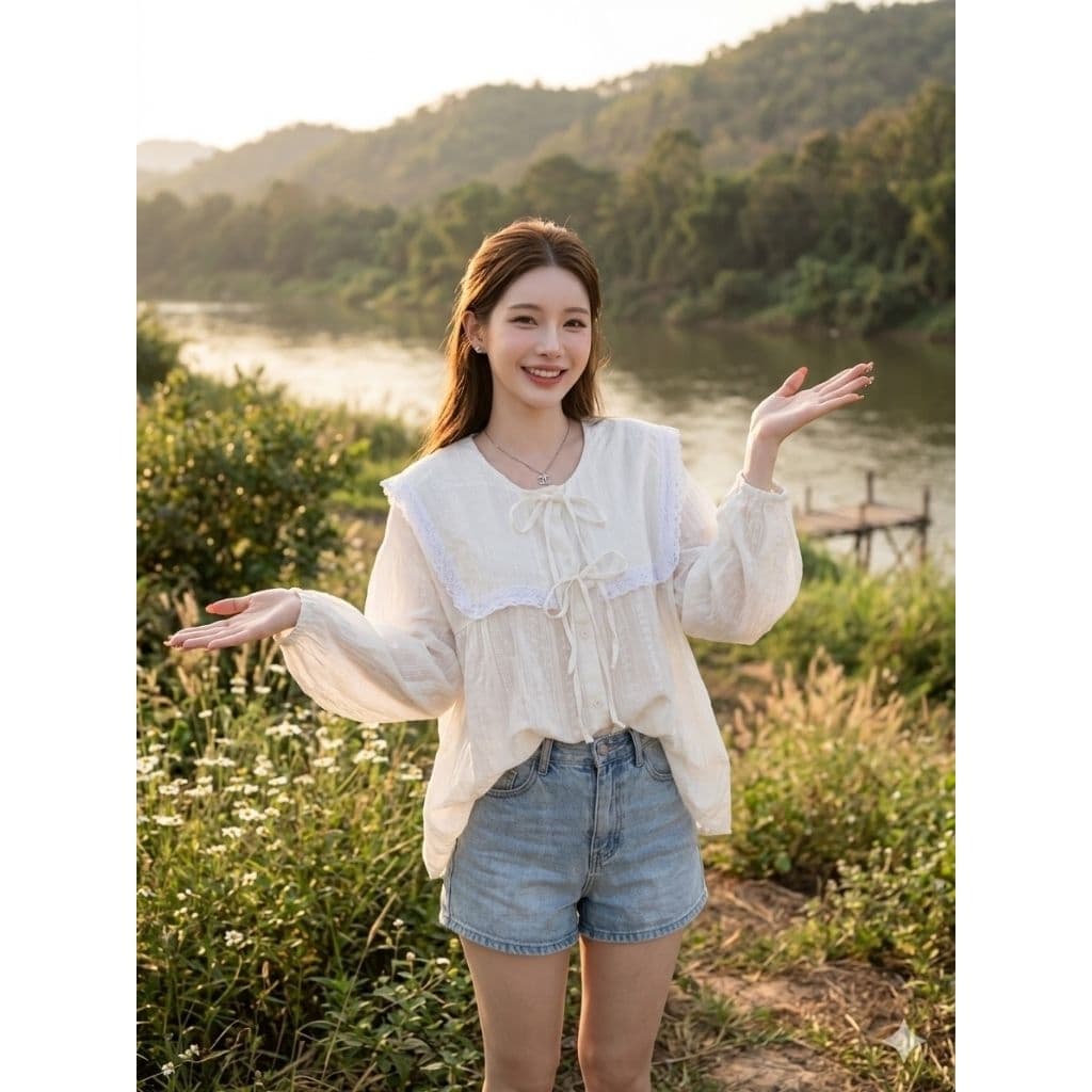 เสื้อคอบัวกระดุมหน้าอกหน้าผ้า44​ นิ้ว​ ยาว​ 23นิ้ว​​ ราคา209บาท​ เหมาะอกจริง​ 32-40นิ้ว รูปที่ 4