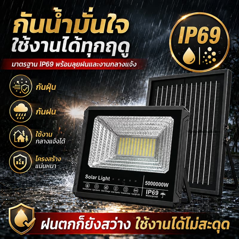 ไฟโซล่าเซลล์ 5000000W โซล่าเซลล์ กันน้ำ กันฟ้าผ่า Solar Light สว่างอัตโนมัติเมื่อฟ้ามื รูปที่ 6