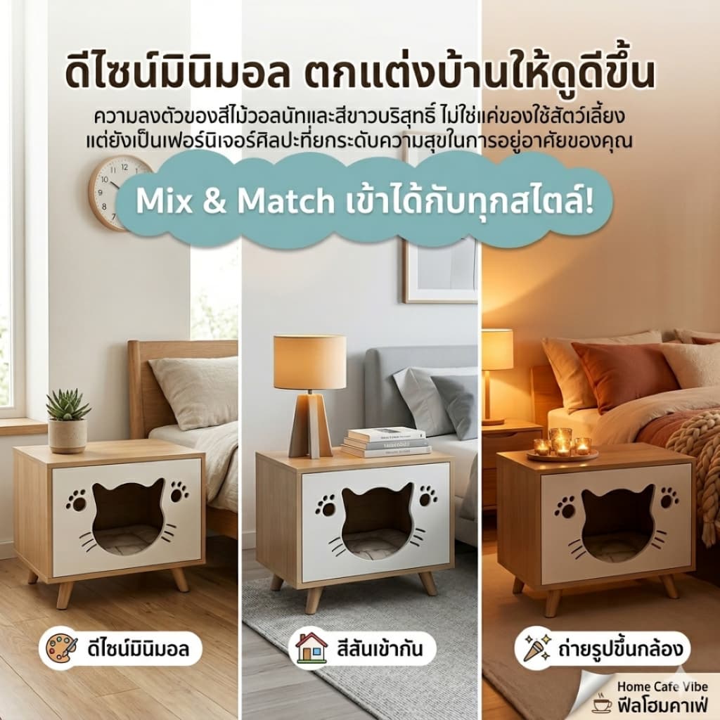 CC โต๊ะข้างเตียง บ้านแมว 2-in-1 | ตู้เก็บของ สำหรับน้องแมว ที่นอนแมว น่ารัก ใช้พื้นที่น้อย รูปที่ 8
