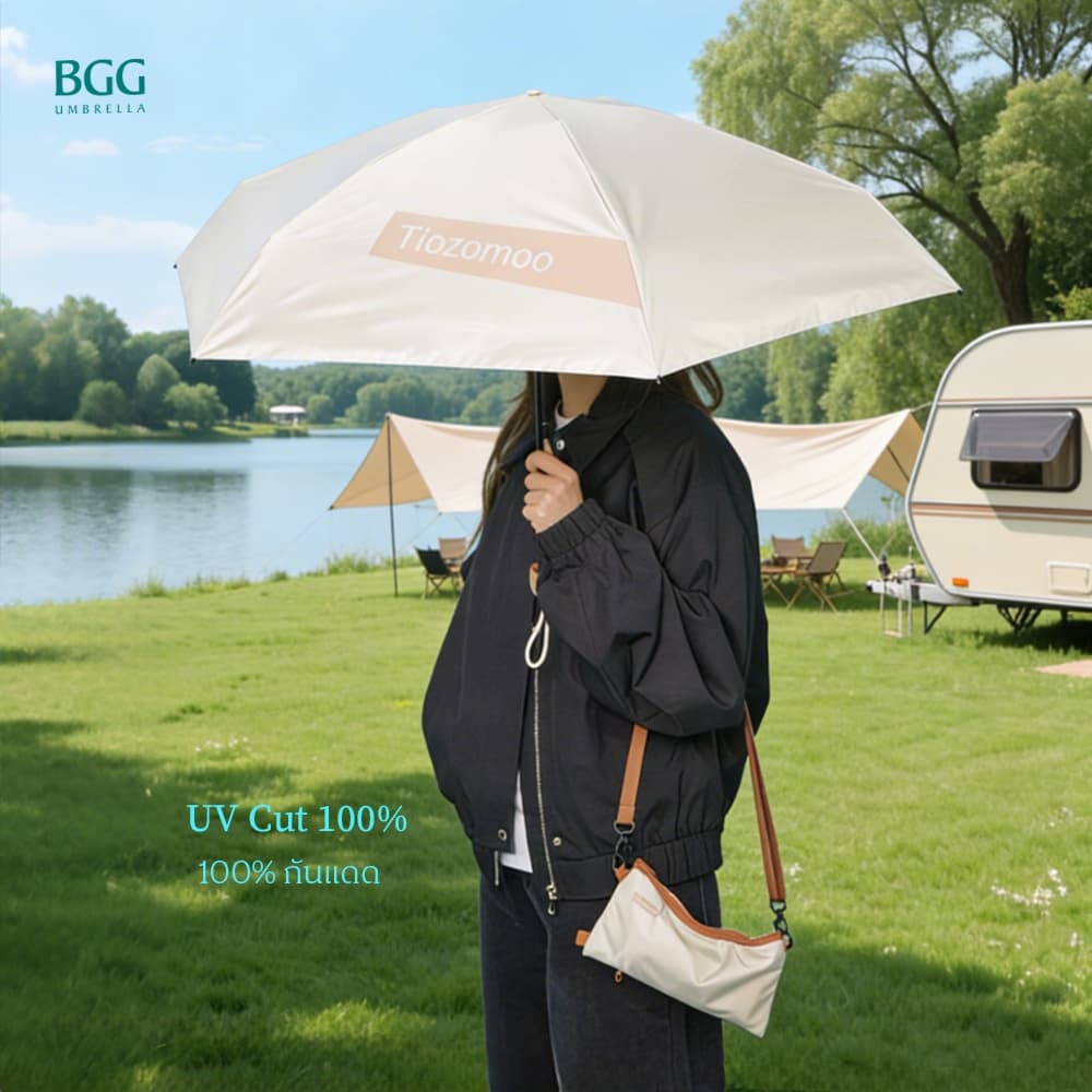 BGG UPF50+ UV Cut 100% 5-Fold Crossbody Folding Umbrella ร่มพับ 5ตอน กันแดด กันยูวี100% สะพายข้าง รูปที่ 5