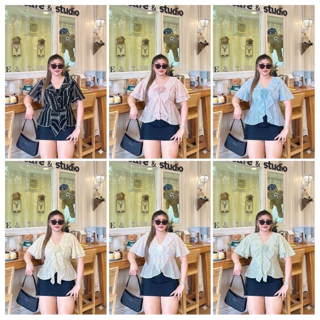 เสื้อ แขนระบายแต่งกุหลาบ ผ้าโรซี่ สม็อคหลัง ทรงเป๊ะ เข้ารูป ใส่แล้วน่ารักมากๆ รูปที่ 1