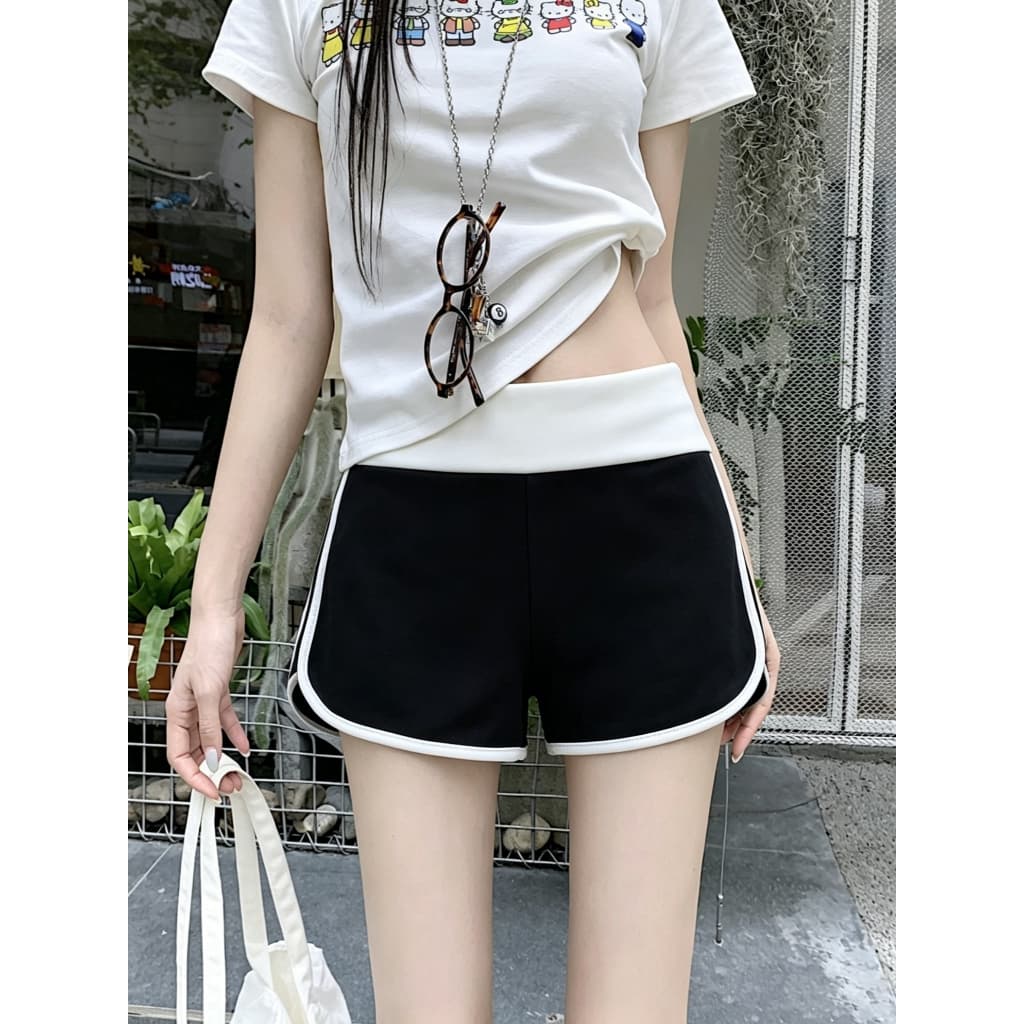 กางเกงเอวพับ กางเกงขาสั้น สีพื้น สาวฮอตต้องมี โปร่งสบาย ไม่อึดอัด#0359 รูปที่ 8