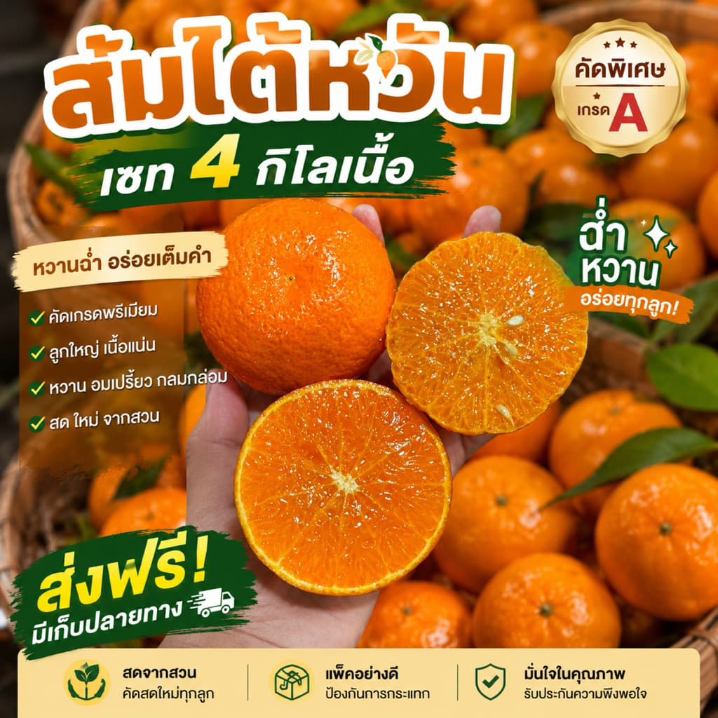 ส่งด่วน 4 ชม. ส้มไต้หวัน น้ำหนัก 4 กิโลเนื้อ เนื้อฉ่ำ หวานอร่อย ปอกง่าย