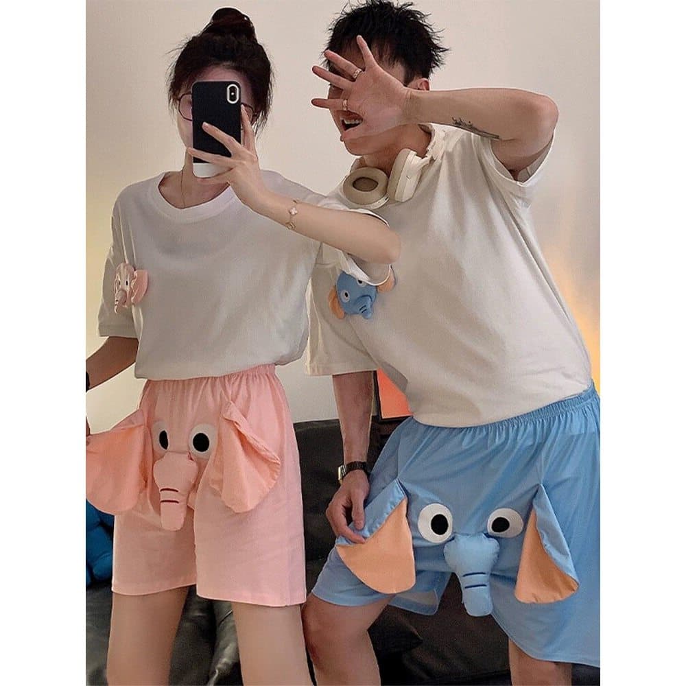 กางเกงขาสั้นใส่บ้านคู่รักยอดฮิต ดีไซน์ช้างบิน3D กดงวงมีเสียงสนุก น่ารักอินเทรนด์สุดฮิต เอวยืดหยุ่นไม่รัดเอว ผ้านุ่มละเอ รูปที่ 5