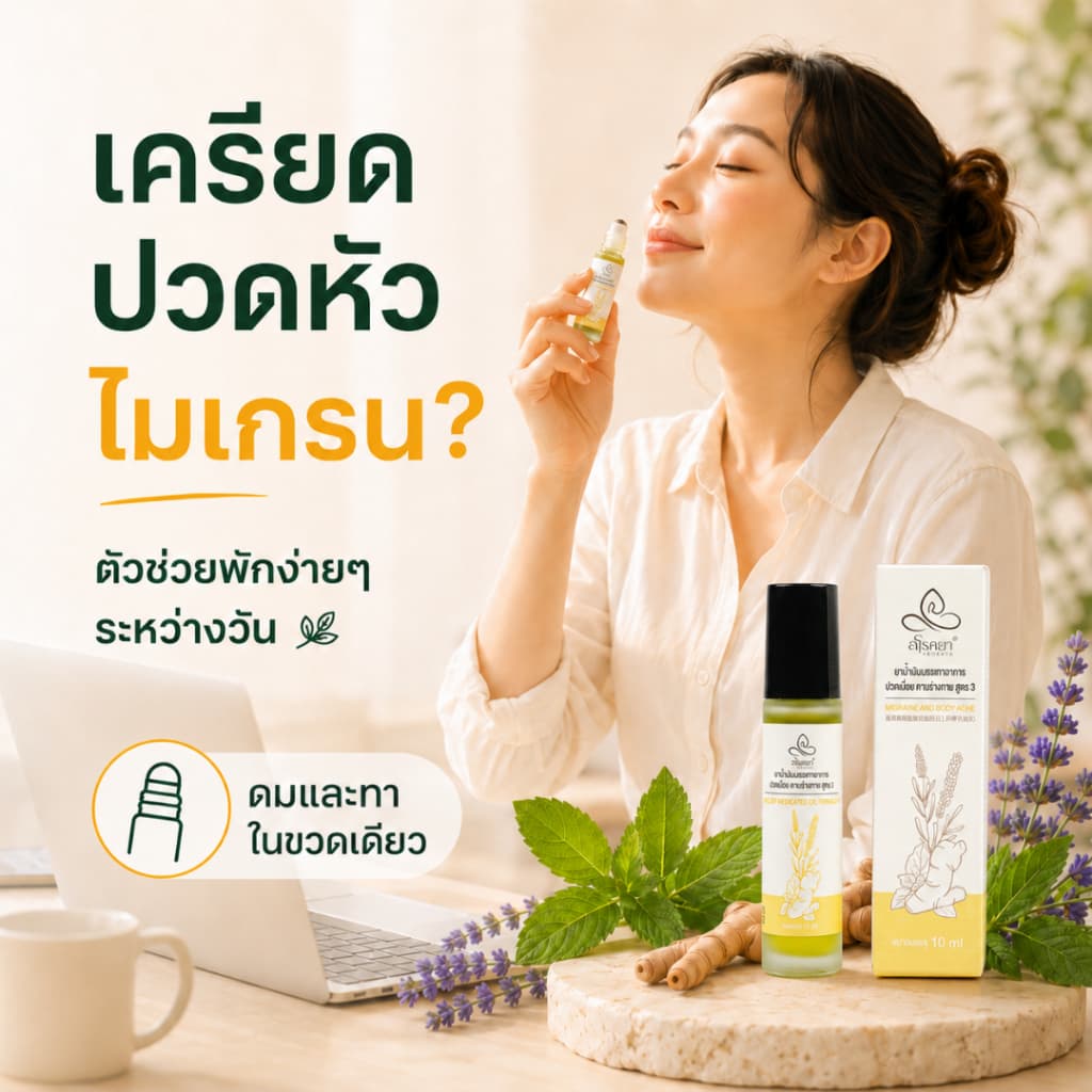 ลูกกลิ้งอโรม่า ลดเครียด ปวดหัว ไมเกรน คลายปวดคอบ่าไหล่ อโรคยาอโรม่า 10ml ใช้ดมและทา กลิ่นหอมผ่อนคลาย รูปที่ 1