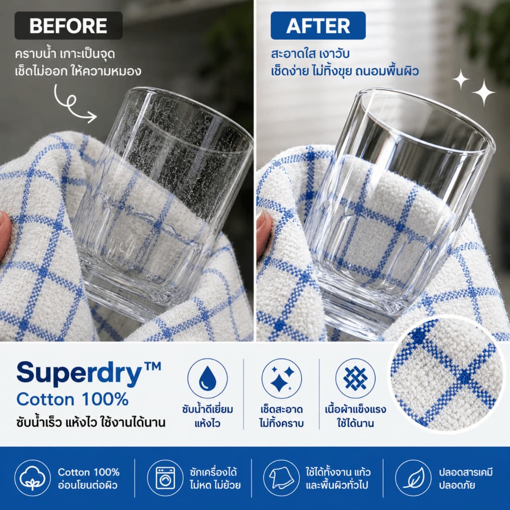 Superdry™ ผ้าเช็ดจาน Cotton 100% – 40×70cm สำหรับร้านอาหาร-คาเฟ่ | Easyathome รูปที่ 3