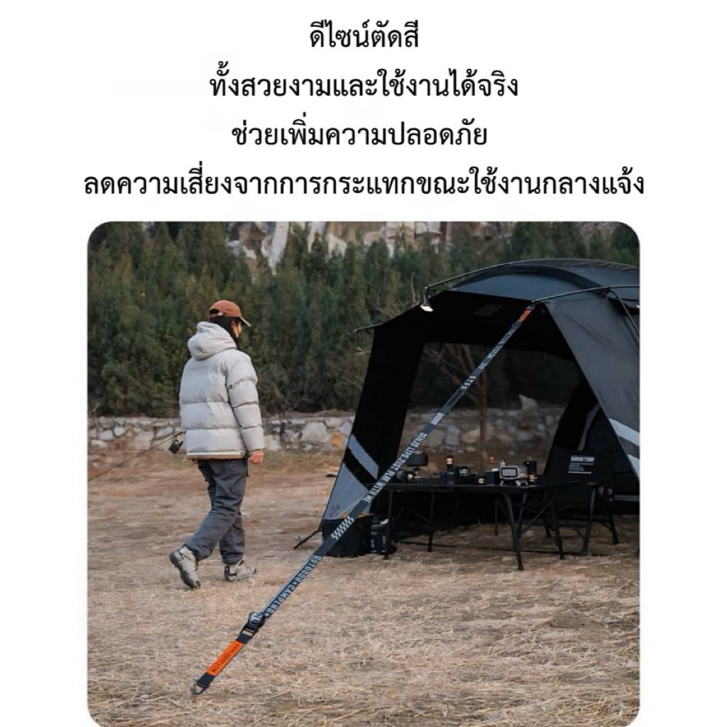 Shinetripสายรัดเต็นท์มี 2เส้น สายรัดทาร์ป หัวล็อกอลูมิเนียม สายรัดแคมป์ปิ้ง ปรับตึง กันลม รูปที่ 8