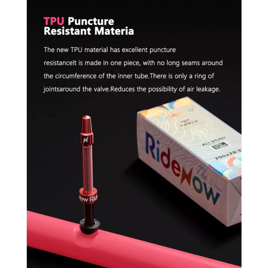 ยางในจักรยานเสือหมอบ ยางในเบา RIDENOW 2024 วาล์วคอมโพสิตTPU+โลหะ 65mm , 85mm 700x18-32C รูปที่ 7