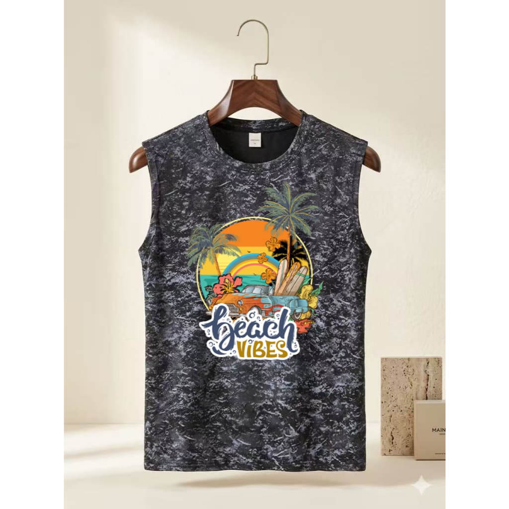 เสื้อยืดแขนกุด ลายชายหาด ใส่ได้ทั้งชายหญิง OP-1178 รูปที่ 4