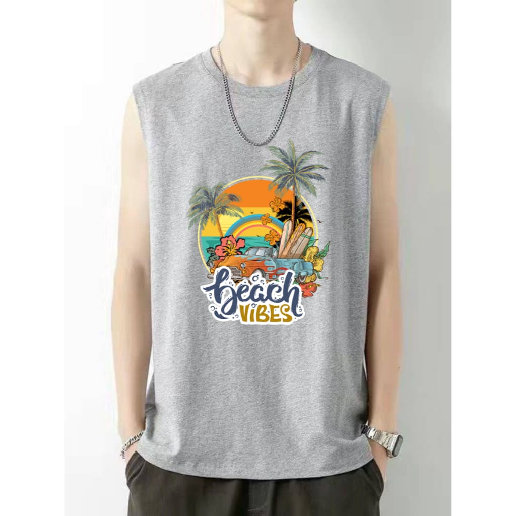เสื้อยืดแขนกุด ลายชายหาด ใส่ได้ทั้งชายหญิง OP-1178 รูปที่ 3