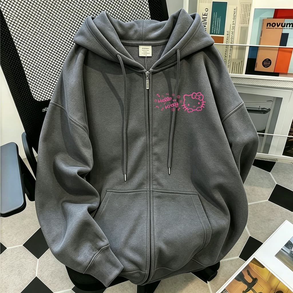 เสื้อเขียวหามีฮู้ด มีหมากแฟชั่น สไตล์เกาหลี Outfits ผู้หญิง Lady Women แขนยาว รูปที่ 4