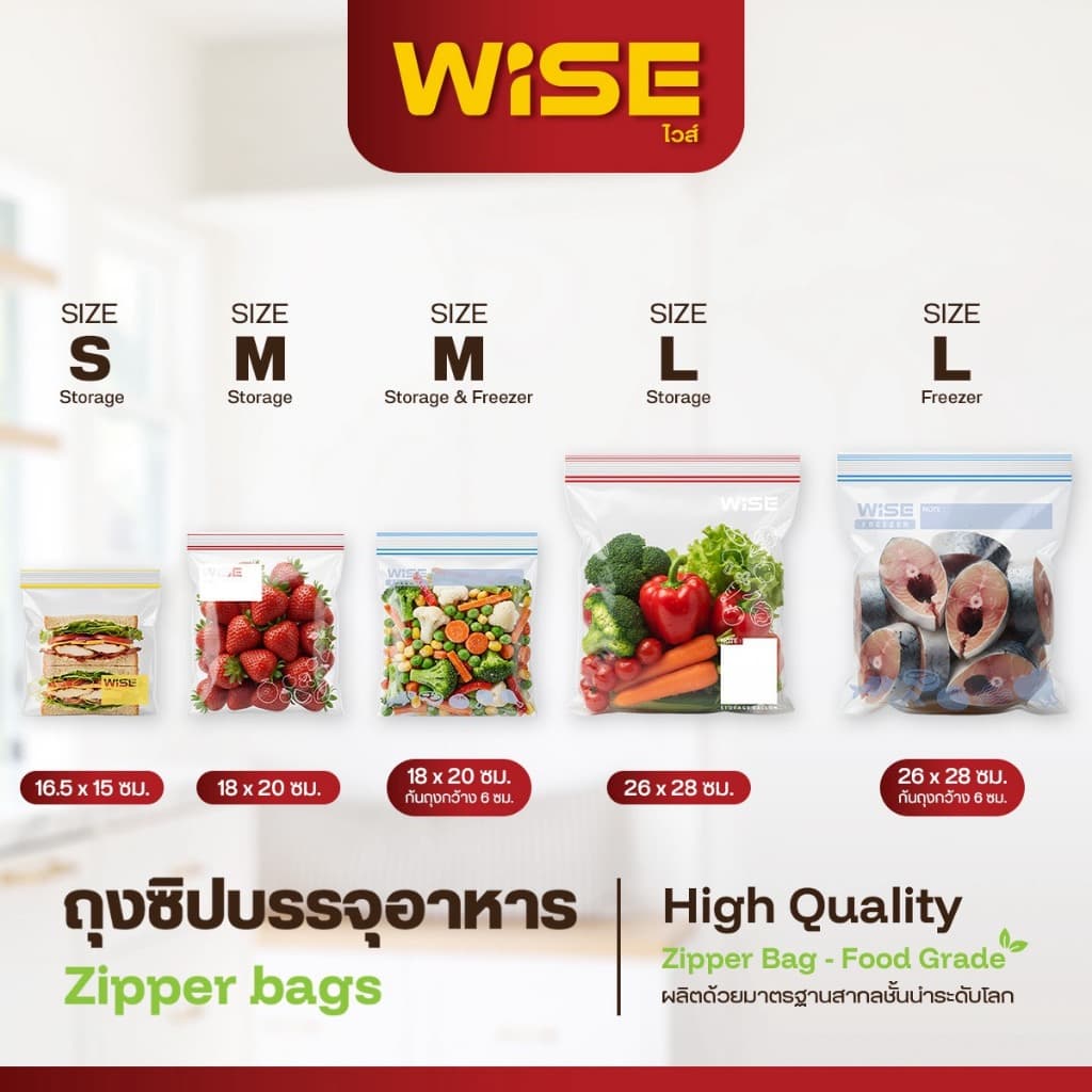 WISE (ไวส์)  ถุงซิปอเนกประสงค์ Zipper Bags ไซส์ S M L