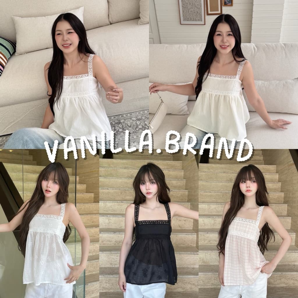 เสื้อสายเดี่ยวแต่งสายลูกไม้ สม็อคหลัง -nuttm / VB0681 รูปที่ 1