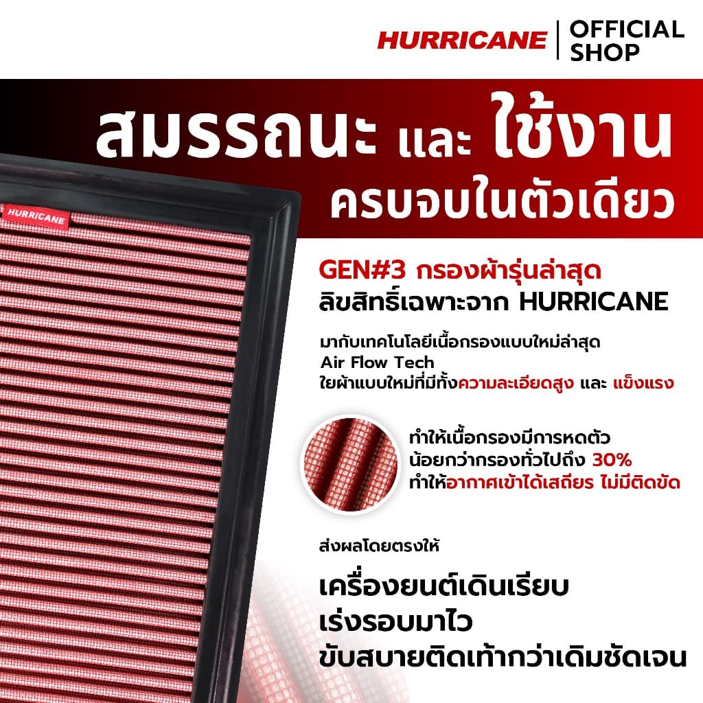 HURRICANE กรองอากาศสแตน & ผ้าแดง Isuzu HS-1021 รูปที่ 8