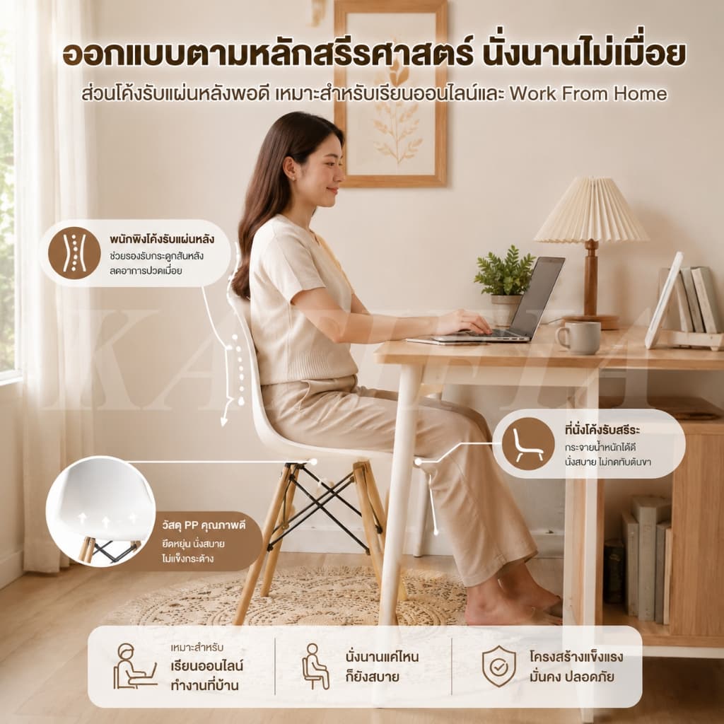 KATIFIA เก้าอี้ สไตล์โมเดิร์น ที่นั่งพลาสติก เก้าอี้ร้านกาแฟ diningchair และสวยงาม ดำ/ขาว/เทา รูปที่ 3