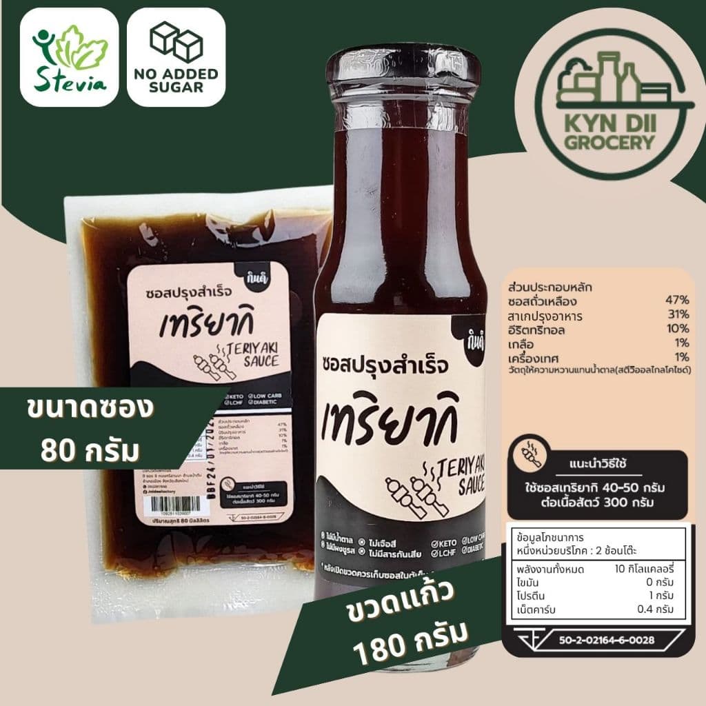 ซอสเทริยากิ 0%Sugar Teriyaki Sauce ไม่มีน้ำตาล ซอสคีโต แคลอรีต่ำ ไม่มีผงชูรส กินดีคีโต ใจดีแฟคตอรี่ รูปที่ 2
