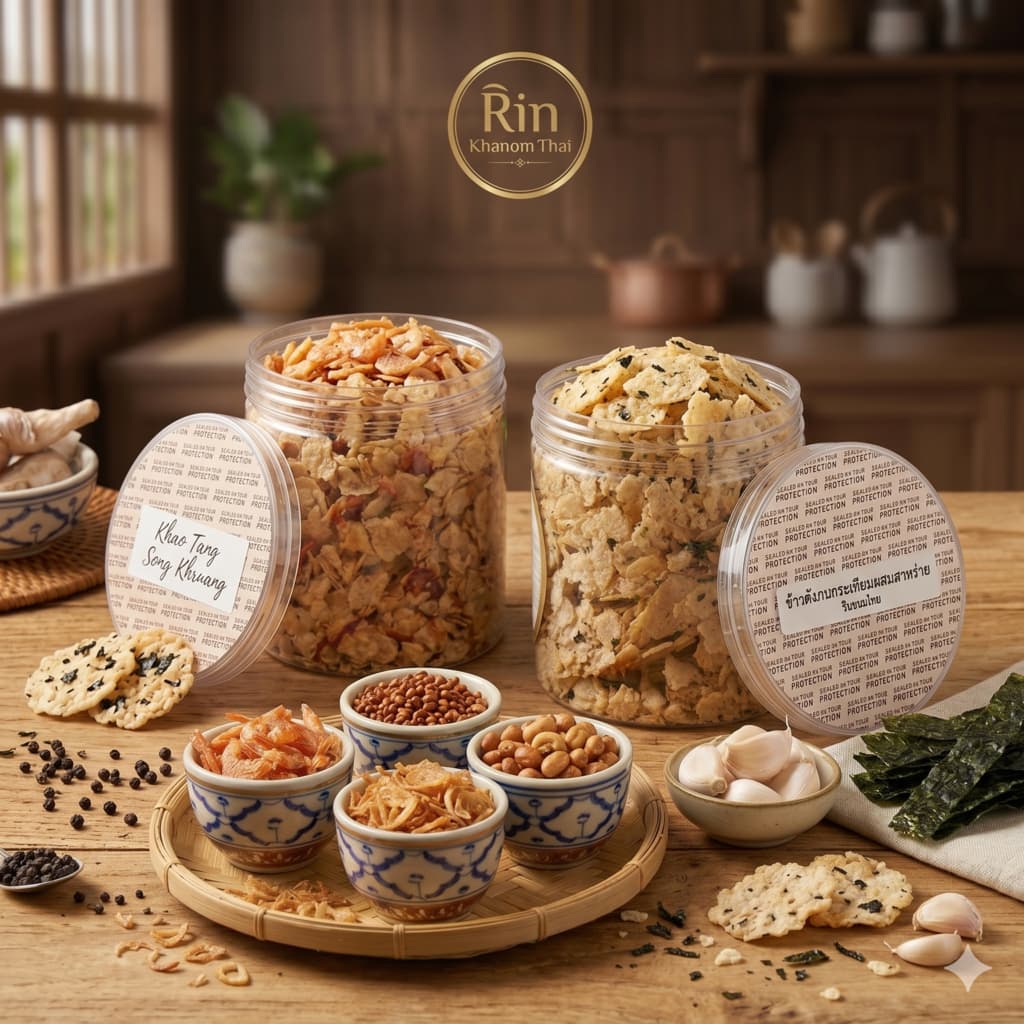 ข้าวตังอบกระเทียม ข้าวตังทรงเครื่อง ขนมทานเล่น เพลินทุกที่ ดีทุกเวลา ของฝาก แปดริ้ว ขนมโบราณ รูปที่ 1