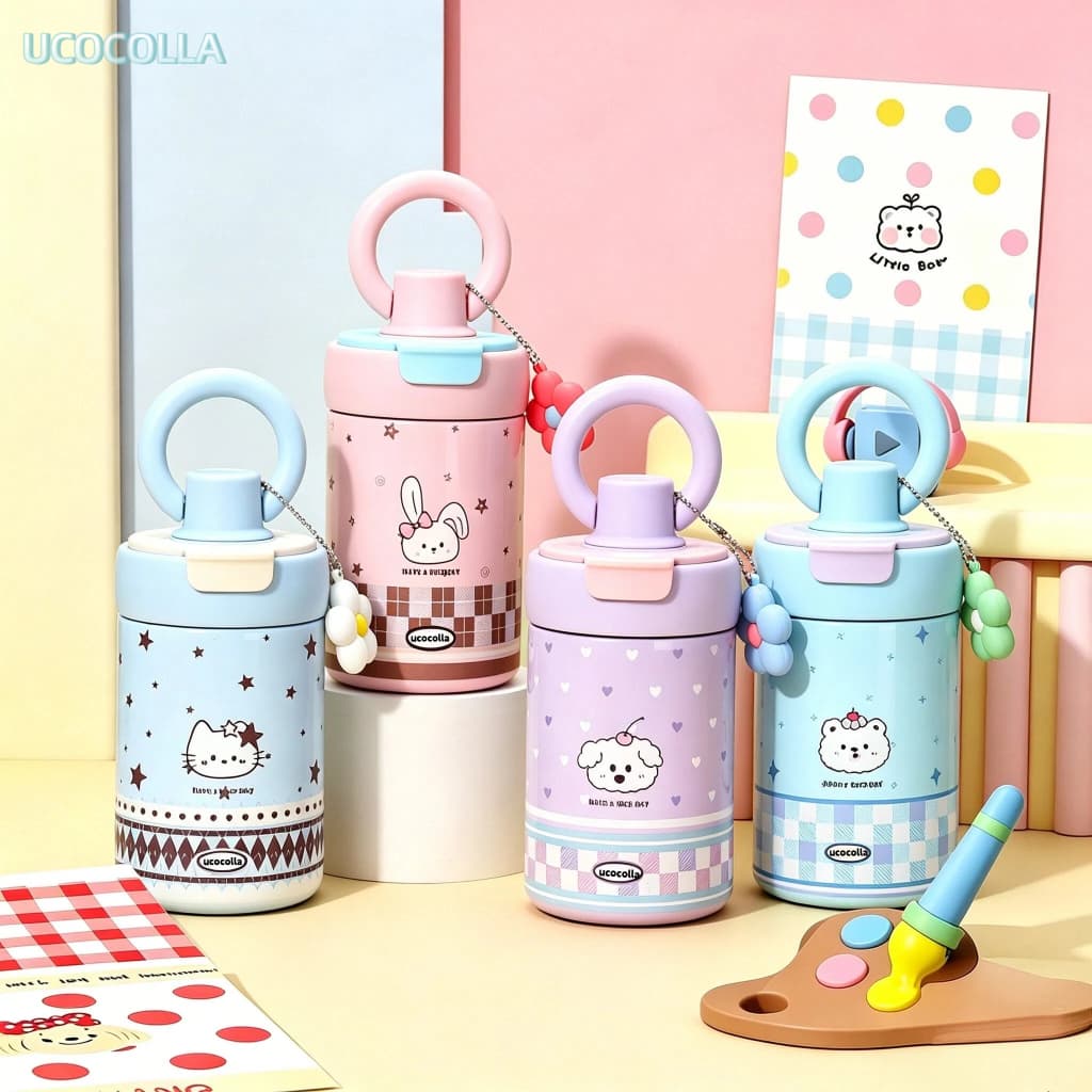 UCOCOLLA 550ml ลวดลายน่ารัก แก้วเก็บความเย็นสแตนเลส เก็บความร้อนและเย็นได้ มาพร้อมหูจับและหลอดดูดน้ำ รูปที่ 2