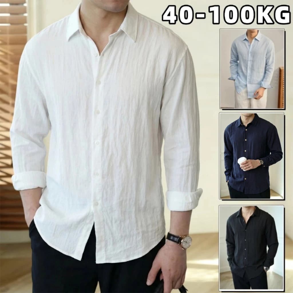 40-100KG เสื้อเชิ้ตผู้ชาย เสื้อเชิ้ตแขนยาว ผ้าลินินนุ่ม ระบายอากาศได้ดี สไตล์คลาสสิค มีหลายสี รูปที่ 1