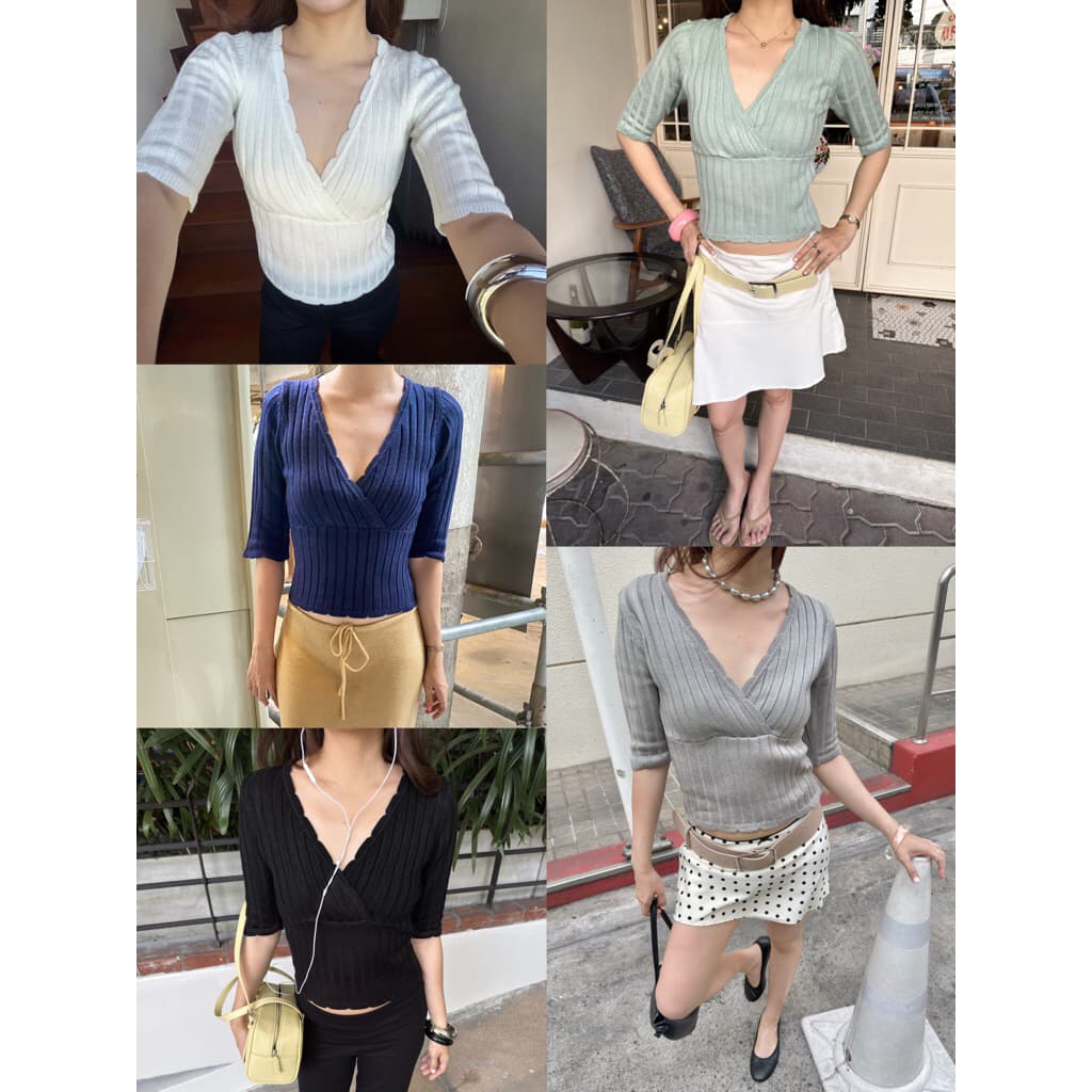 AJENMADE | MONE’ Knit Top เสื้อไหมพรมแขนสั้นไขว้อก รูปที่ 1