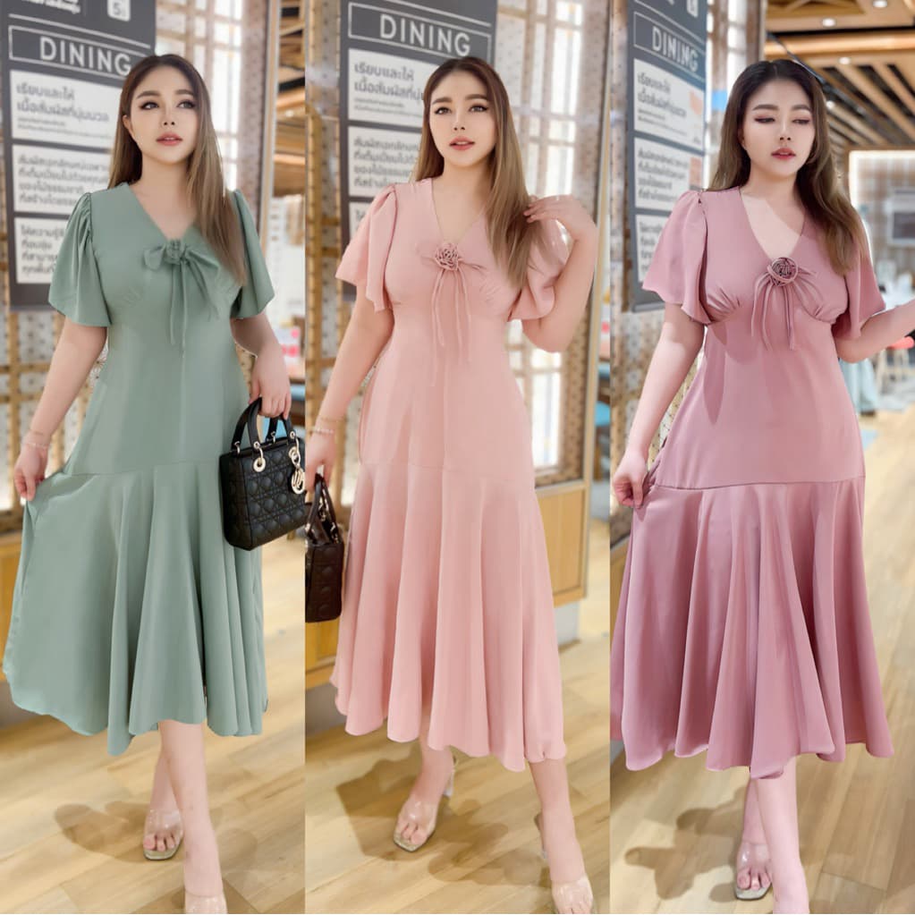Recommendเดรสยาวหางปลาผ้ามาเบลล่างานเกรดIGอกแต่งดอกไม้สีพาสเทลหวานละมุนน่ารัก Floradress mermaid #Maisie shop รูปที่ 1