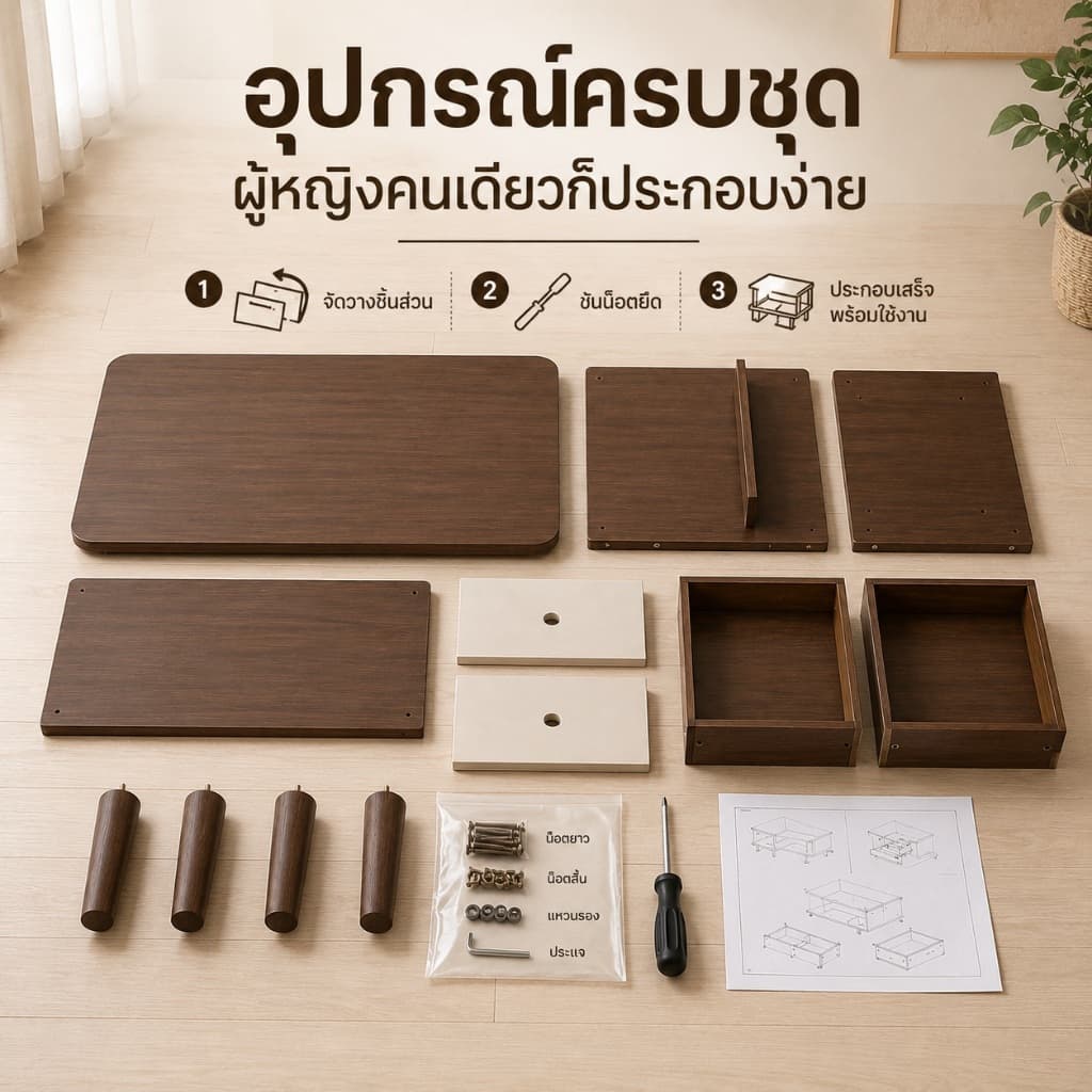 KD โต๊ะกลางโซฟา โต๊ะกาแฟ มีลิ้นชักและตู้เก็บของ สไตล์มินิมอล ทันสมัย แข็งแรง ทนทาน ประกอบง่าย สำหรับคอนโด รูปที่ 9