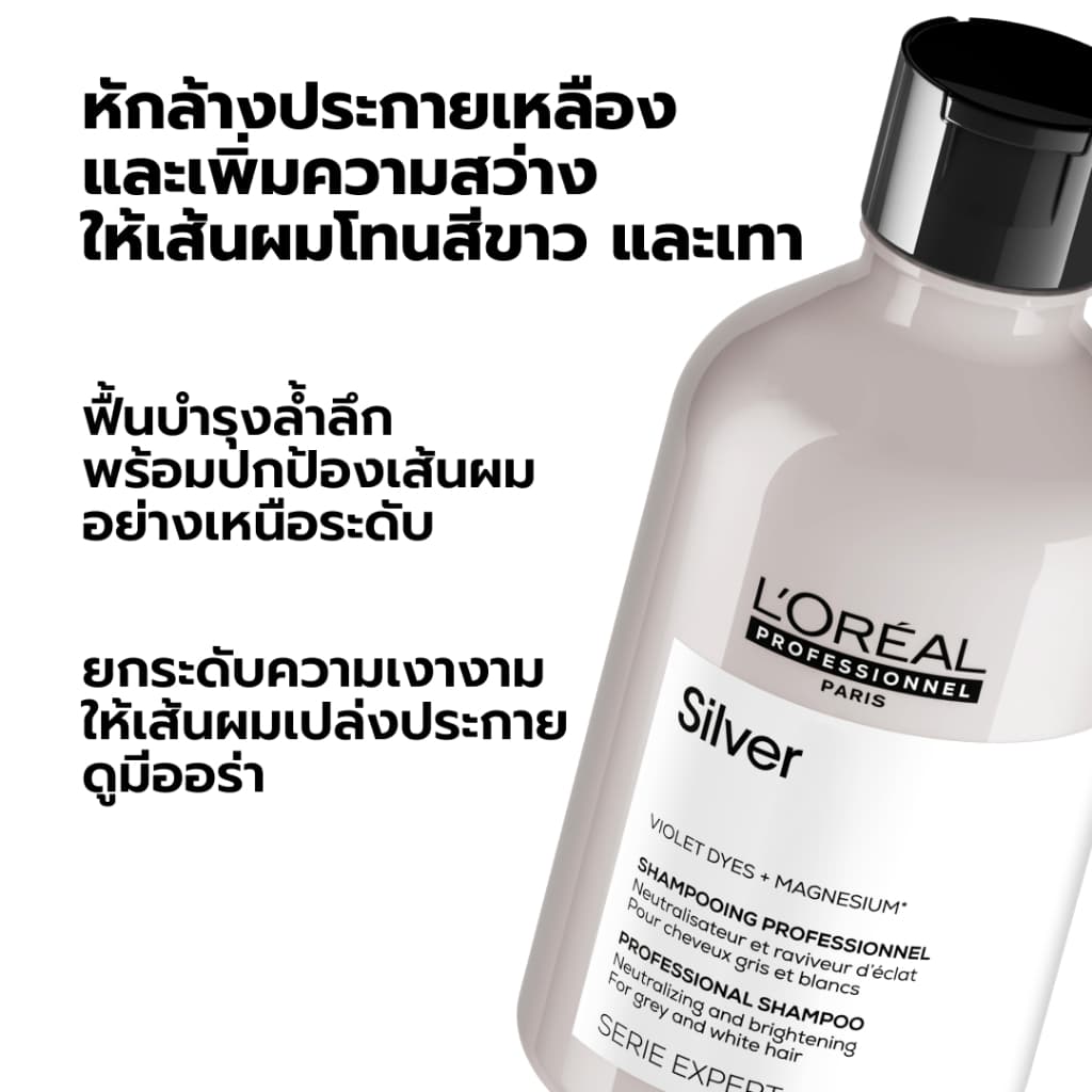 L'Oreal Professionnel Silver Shampoo แชมพูม่วงดูแลผมทำสีโทนหม่น เทา บลอนด์ ลดไรเหลือง 500ml รูปที่ 5