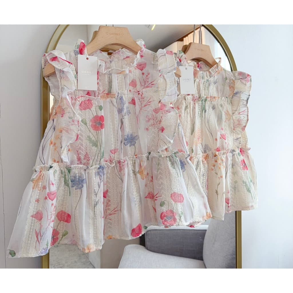 ป้าย Sherbet เสื้อแขนกุดระบาย 2 ชั้นผ้าคอตตอน อก 36 นิ้ว ยาว 21 นิ้ว รูปที่ 1