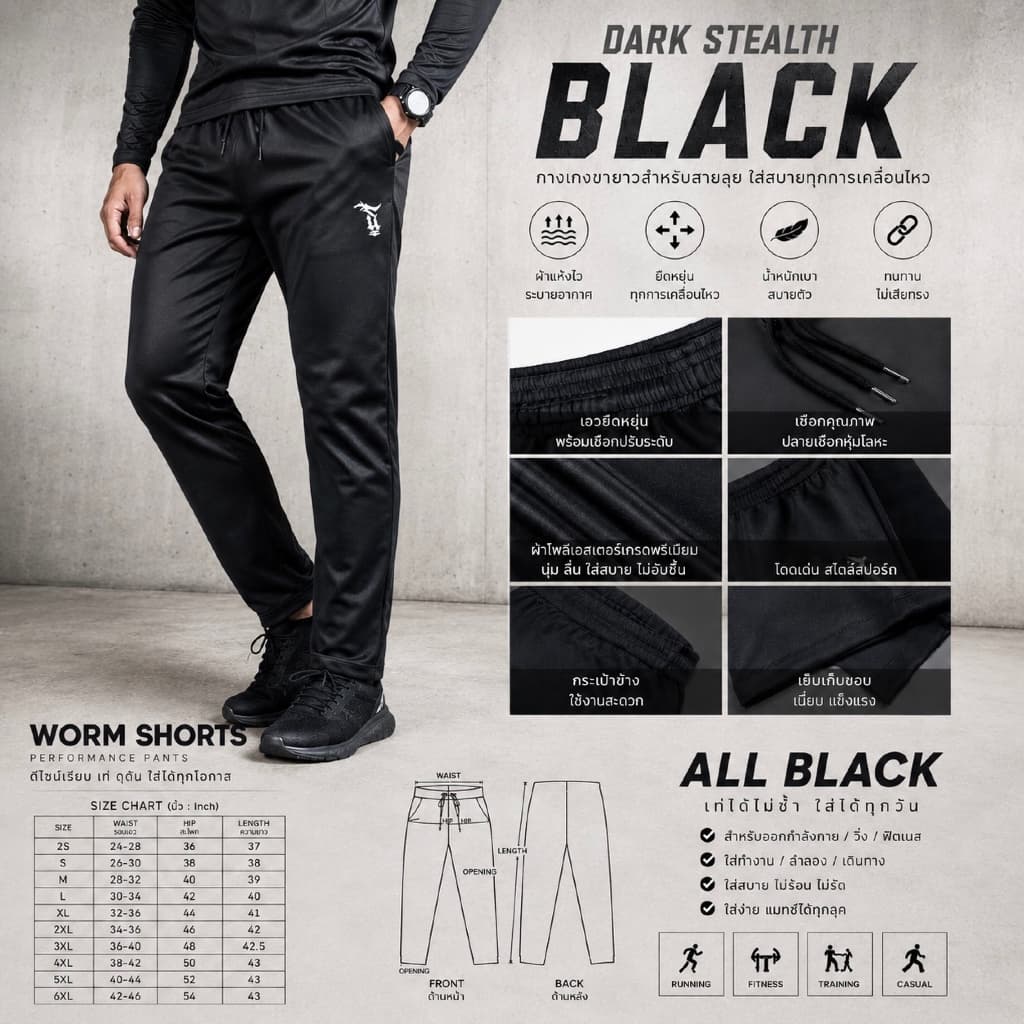 กางเกงวอมขายาว Dark Stealth BLACK รูปที่ 1