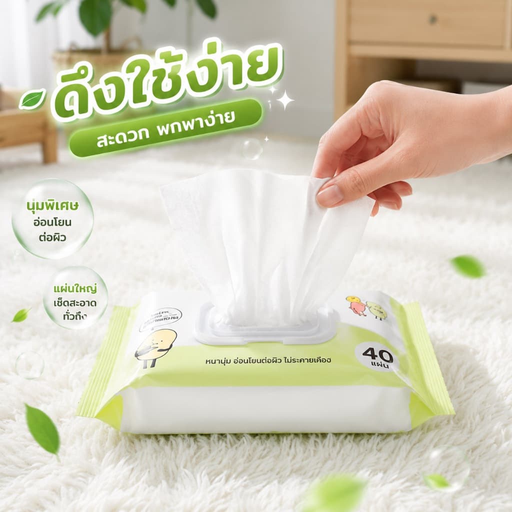 Ecoco ผ้าเช็ดทำความสะอาดออร์แกนิค ห่อใหญ่ ทิชชู่ปียก เช็ดสะอาด มั่นใจทุกวัน ดึงใช้งานง่าย พกพาสะดวก รูปที่ 3