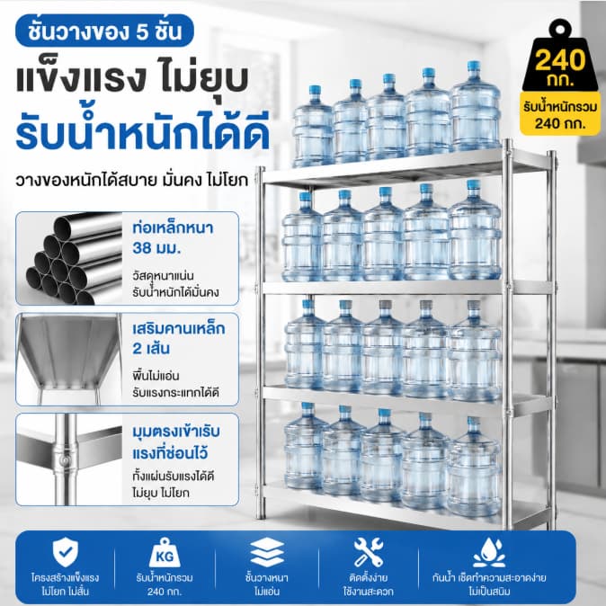 ชั้นวางของสแตนเลส ตู้เก็บของอเนกประสงค์ วัสดุสแตนเลสทนต่อการกัดกร่อนและทนทาน รับน้ำหนัก 200 กิโลกรัมต่อชั้น รูปที่ 9