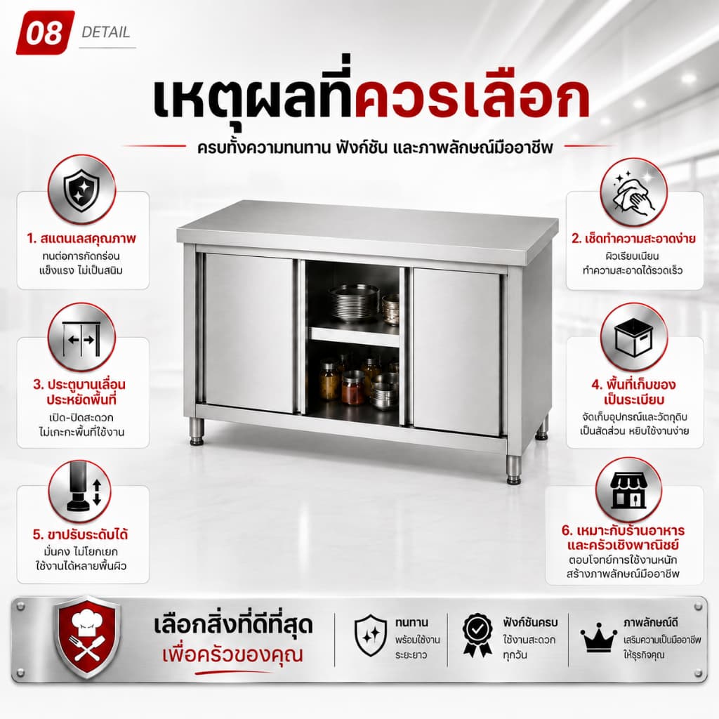 ชั้นวางของ ตู้สแตนเลส ชั้นวางจาน โต๊ะวางของในครัว โต๊ะสแตนเล ปรับความสูงได้ รับน้ำหนักได้500KG รูปที่ 9