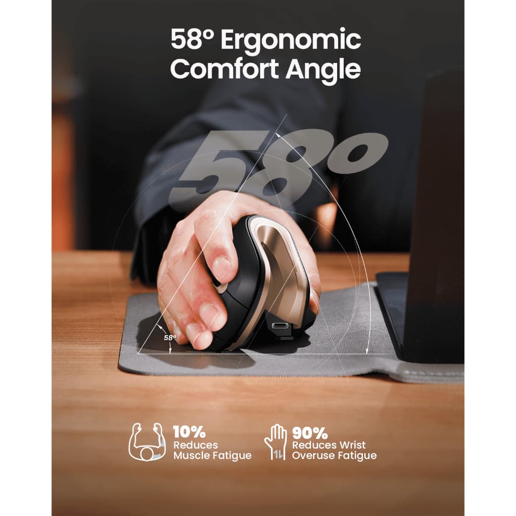 ProtoArc EM11 NL เมาส์แนวตั้ง Ergonomic ไร้สาย Bluetooth 2 ช่อง + 2.4G DPI 8000 ชาร์จได้ สีดำ-ทอง รับประกัน 2 ปี รูปที่ 5