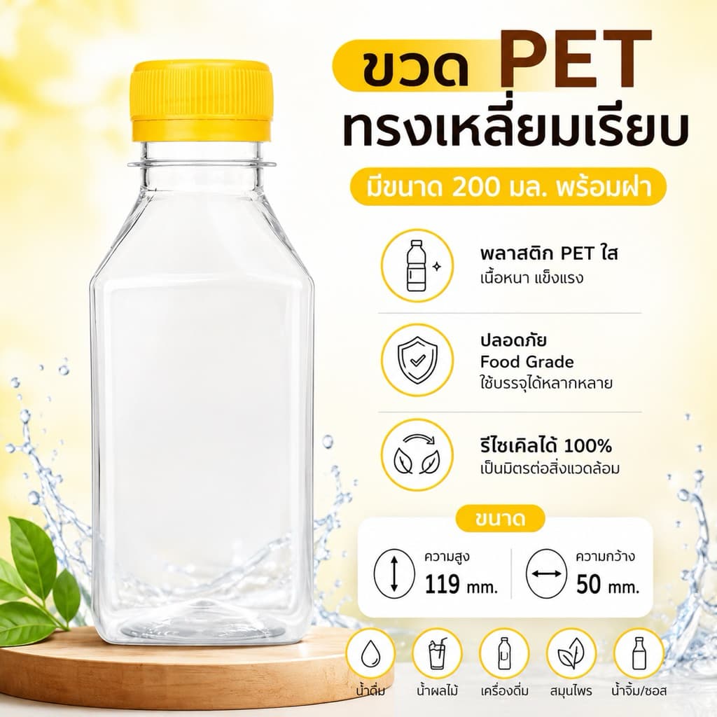 ขวดพลาสติก ทรงเหลี่ยมเรียบ รูปที่ 4