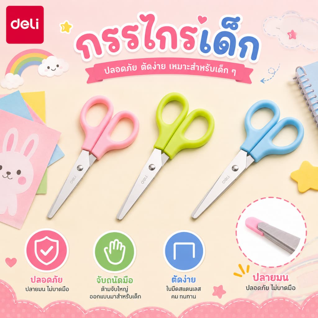 Deli กรรไกร กรรไกรตัดกระดาษ น้ำหนักเบา สีน่ารัก ขนาดเล็กกำลังดี มีหลายแบบ รูปที่ 4
