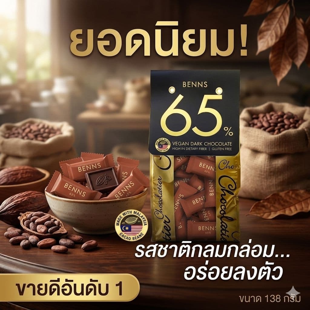 Benns Vegan Dark Chocolate 99.9%, 85%, 80% ,65% ดาร์กช็อกโกแลตแท้ คุณภาพสูง นำเข้ามาเลเซีย รูปที่ 9