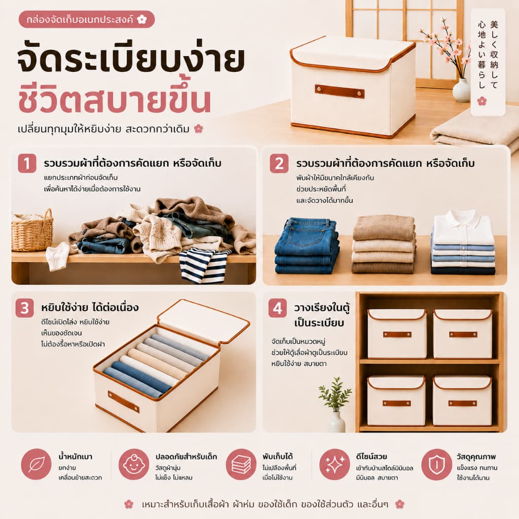 COD กล่องเก็บผ้า Oxford พับได้ มีฝาปิด กล่องเก็บของ จัดระเบียบเสื้อผ้า ผ้าห่ม ผ้านวม l casa & co. รูปที่ 2