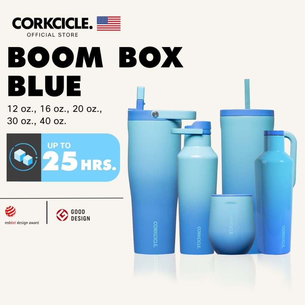 Corkcicle | Boom Box Blue ฟ้า | Keeps Cold เก็บเย็น 12hrs | แก้วพกพา ขวดน้ําพกพา Cruiser Go Cup XL รูปที่ 1