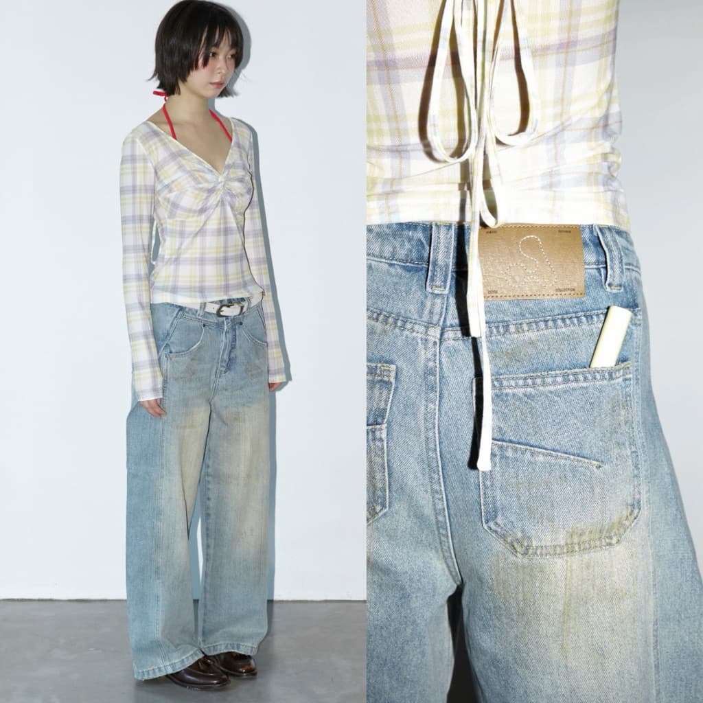 AMUSE BKK - Sally Jeans กางเกงยีนส์ดีเทลจีบข้าง ทรงกระบอกตรง งาน Handmade ทำสี Dirty ตัวต่อตัว สวยค่า รูปที่ 5