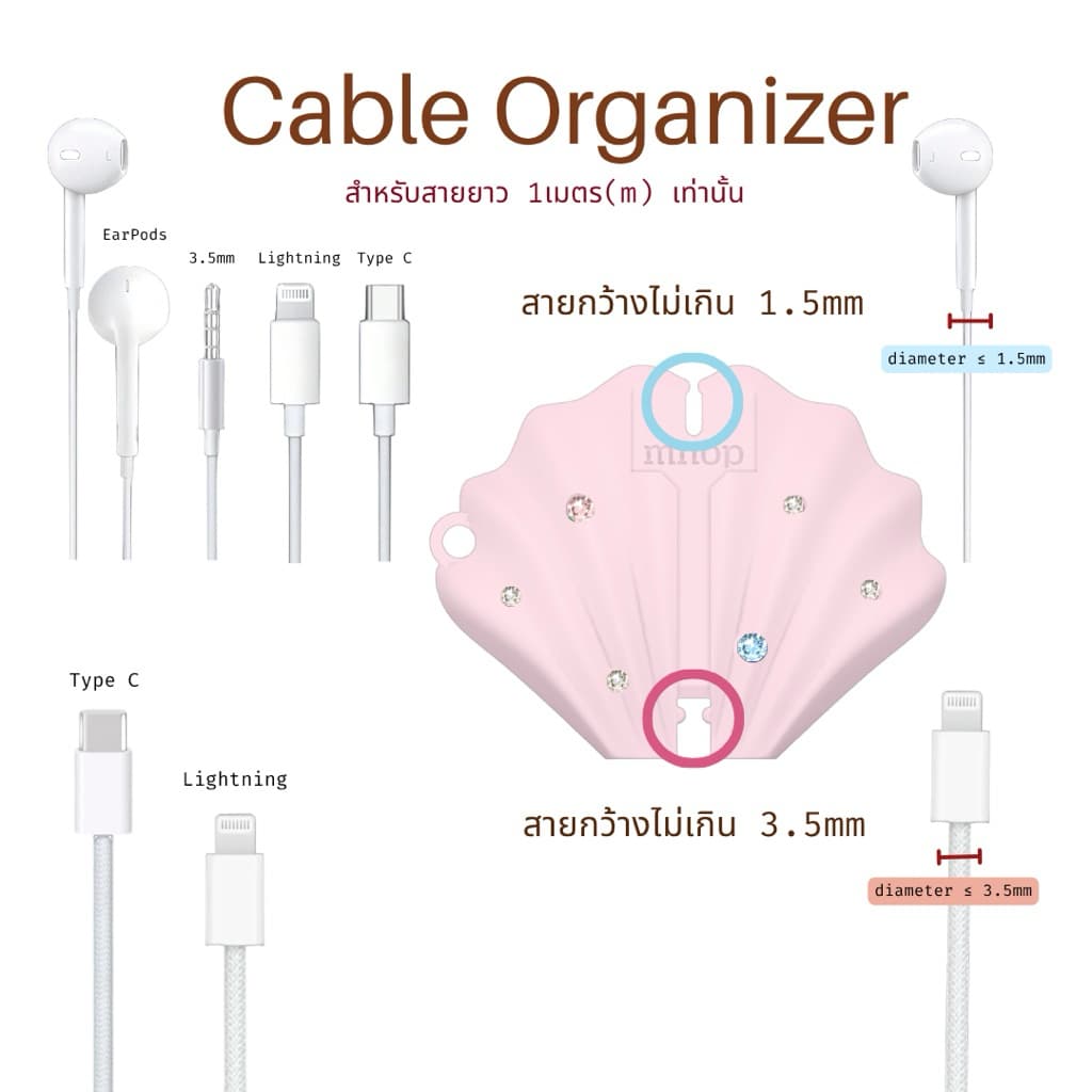 Cable Organizer Seashell Tiara ที่เก็บสายชาร์จหัว Type C / lightning / หูฟัง / 3mm รูปที่ 9